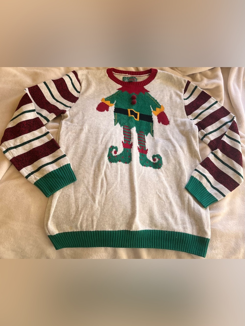 Ugly Christmas Sweater Men Crewneck - White, Green & Red